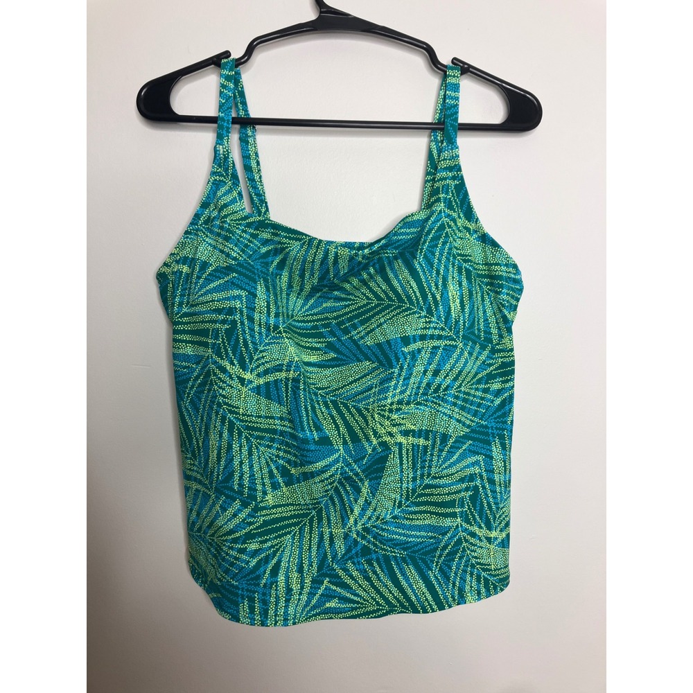 Lands' End Tankini Top Womens M 10-12 Green Excellent Tropical Palm Print